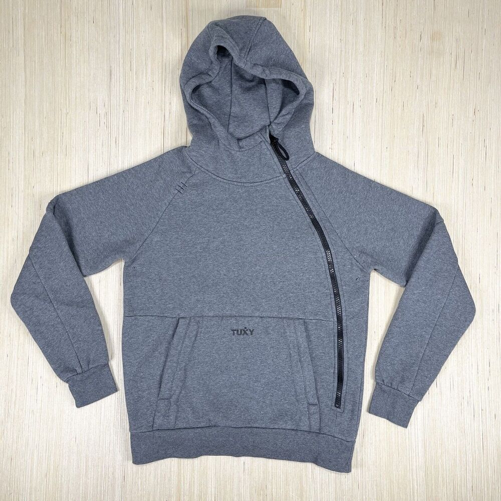 Tuxy Men Hoodie Sweatshirt Gray Size Medium Side Zip Logo Crossfit Fitness Track